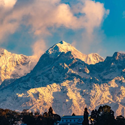 Mount Pandim as seen from Darjeeling after a snowfall.