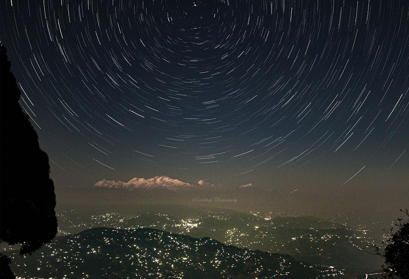 A blend of Star trails over Mount Kanchenjunga