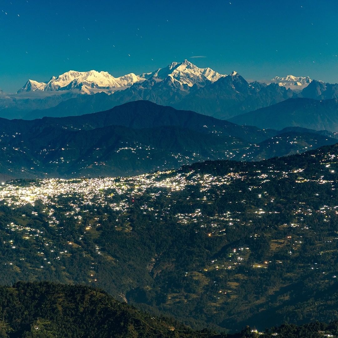 Beautiful scenery of Kalimpong town and Mount Kanchenjunga in the background.